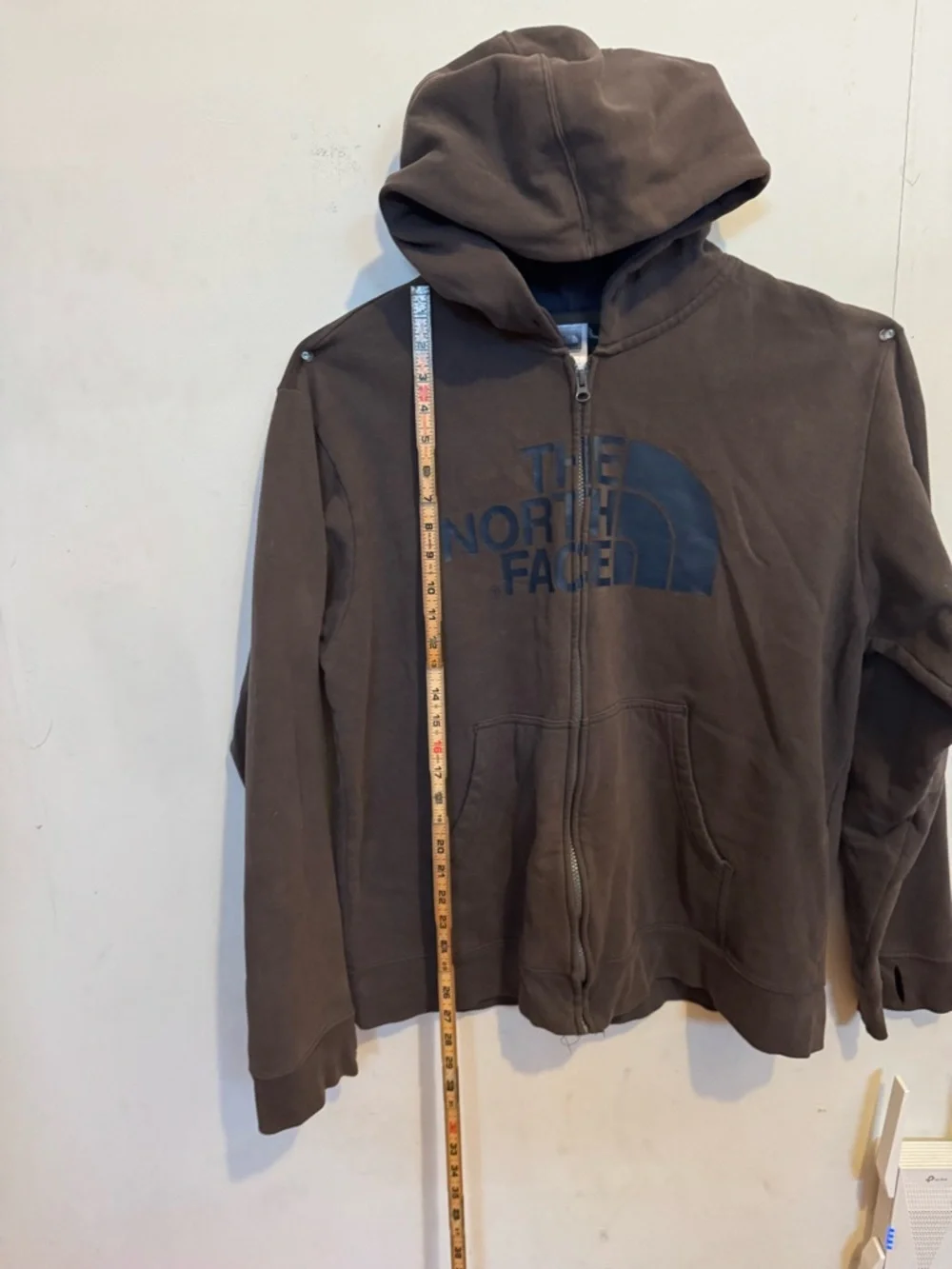 The North Face Gray Zip-Up Hoodie with Navy Logo